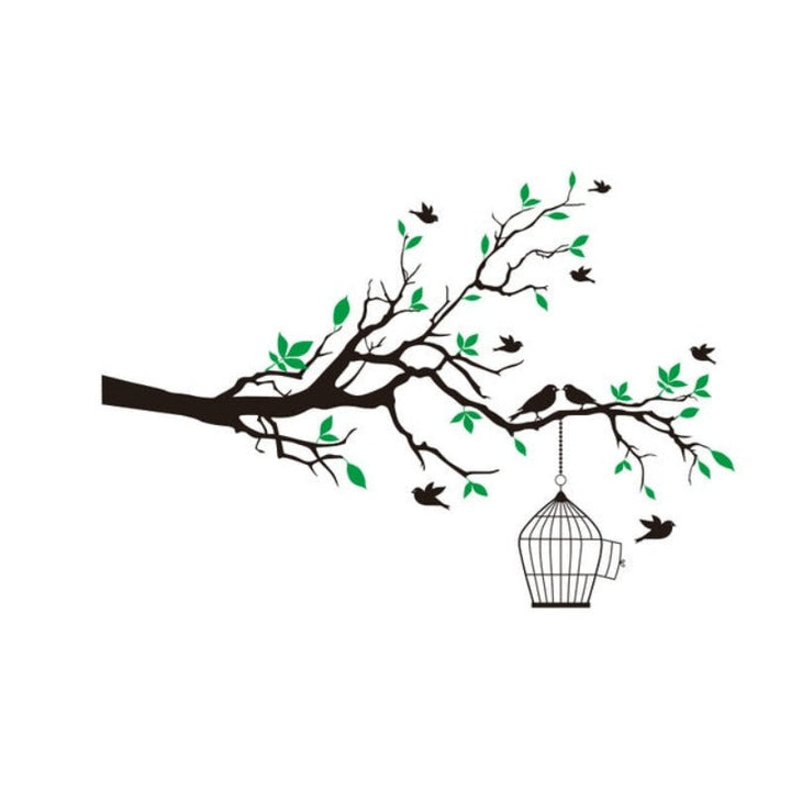 Tree Branch Wall Art Sticker with Bird Cage Removable Vinyl Wall Decals | Bowlift
