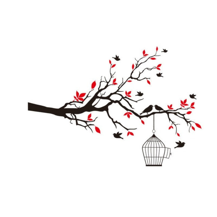 Tree Branch Wall Art Sticker with Bird Cage Removable Vinyl Wall Decals | Bowlift