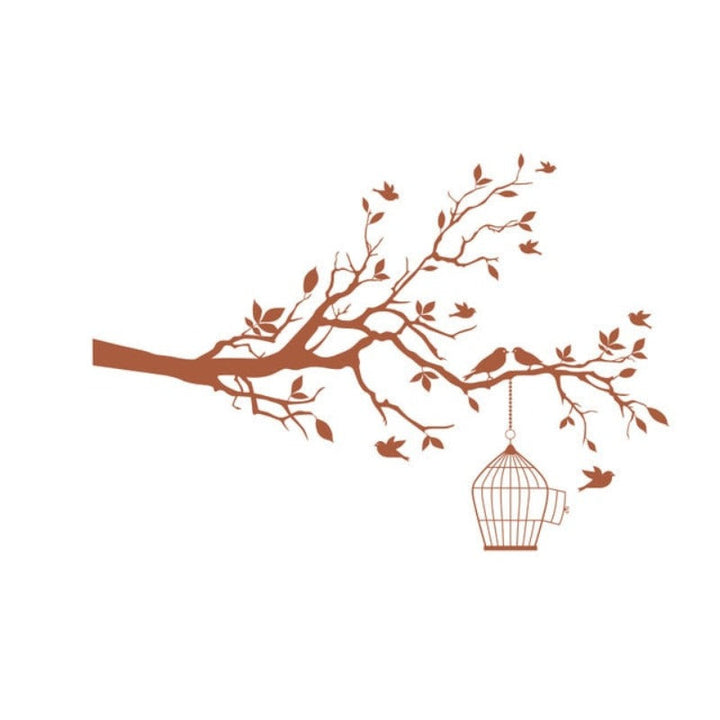 Tree Branch Wall Art Sticker with Bird Cage Removable Vinyl Wall Decals | Bowlift