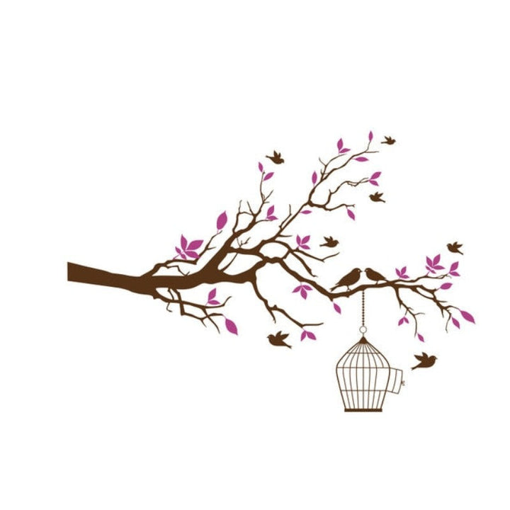 Tree Branch Wall Art Sticker with Bird Cage Removable Vinyl Wall Decals | Bowlift