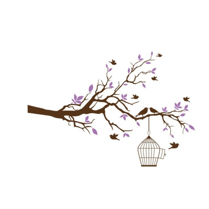 Tree Branch Wall Art Sticker with Bird Cage Removable Vinyl Wall Decals | Bowlift
