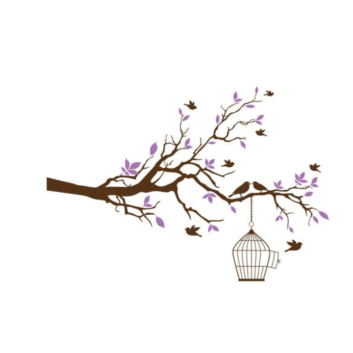 Tree Branch Wall Art Sticker with Bird Cage Removable Vinyl Wall Decals | Bowlift