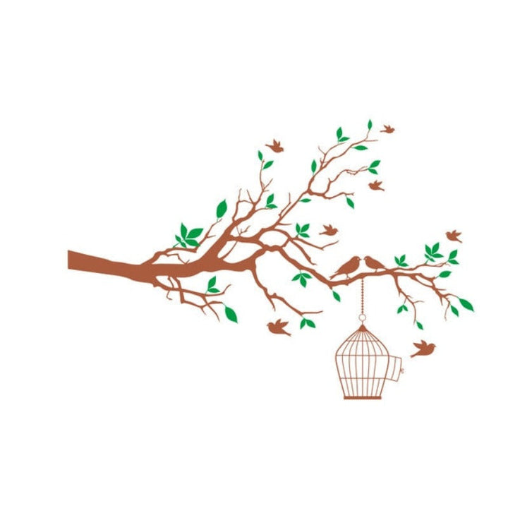 Tree Branch Wall Art Sticker with Bird Cage Removable Vinyl Wall Decals | Bowlift