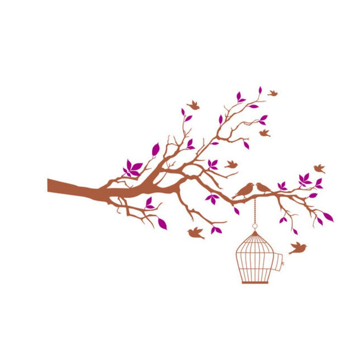 Tree Branch Wall Art Sticker with Bird Cage Removable Vinyl Wall Decals | Bowlift