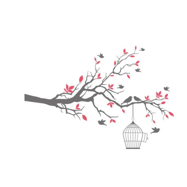 Tree Branch Wall Art Sticker with Bird Cage Removable Vinyl Wall Decals | Bowlift