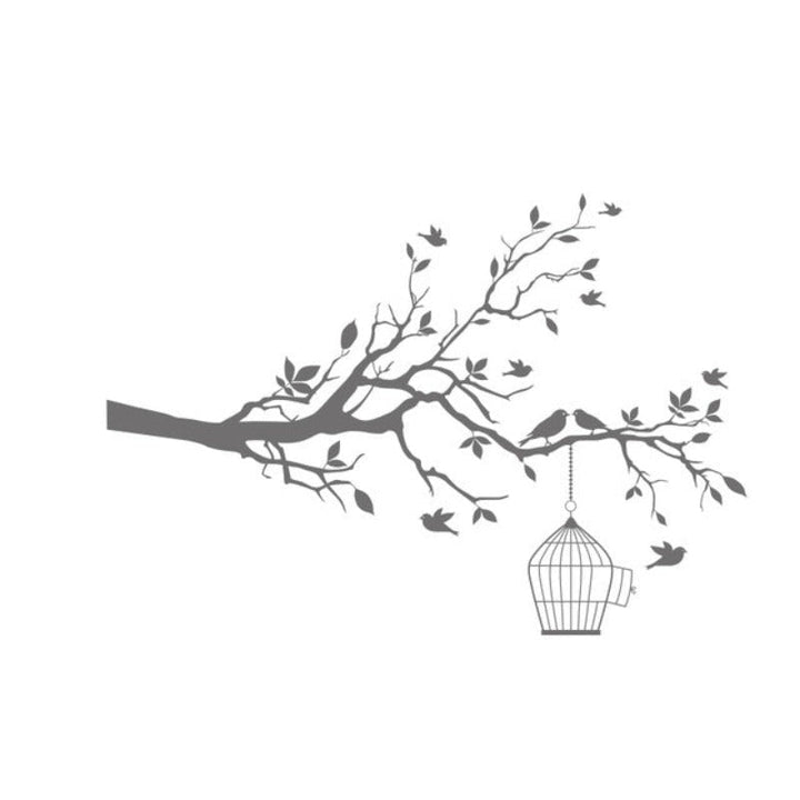Tree Branch Wall Art Sticker with Bird Cage Removable Vinyl Wall Decals | Bowlift