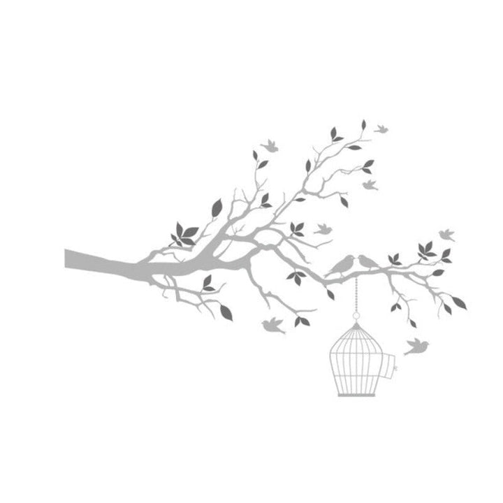 Tree Branch Wall Art Sticker with Bird Cage Removable Vinyl Wall Decals | Bowlift