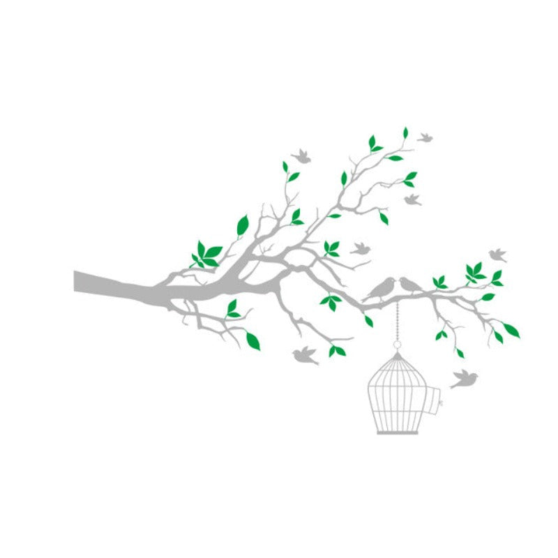 Tree Branch Wall Art Sticker with Bird Cage Removable Vinyl Wall Decals | Bowlift