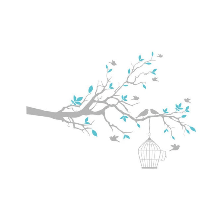 Tree Branch Wall Art Sticker with Bird Cage Removable Vinyl Wall Decals | Bowlift