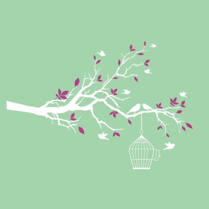 Tree Branch Wall Art Sticker with Bird Cage Removable Vinyl Wall Decals | Bowlift