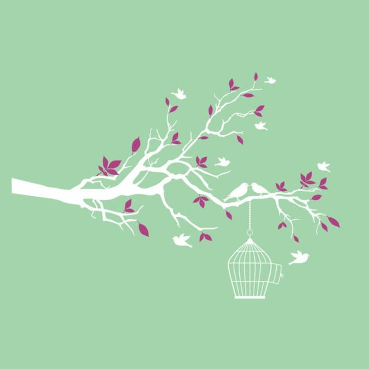 Tree Branch Wall Art Sticker with Bird Cage Removable Vinyl Wall Decals | Bowlift
