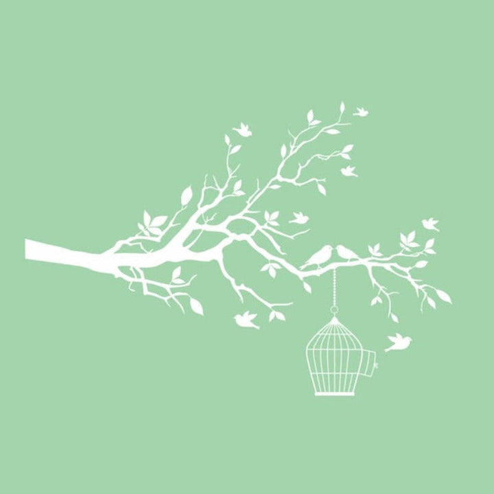 Tree Branch Wall Art Sticker with Bird Cage Removable Vinyl Wall Decals | Bowlift