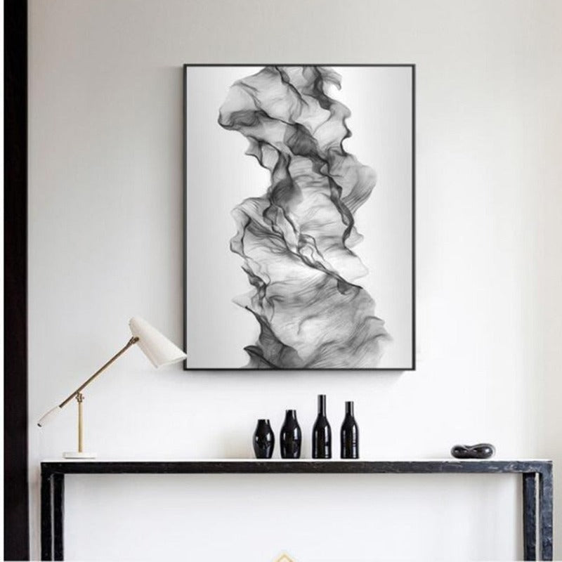 Abstract Black and White Dynamic Poster Ink Print Nordic - Canvas Wall Art Painting | Bowlift