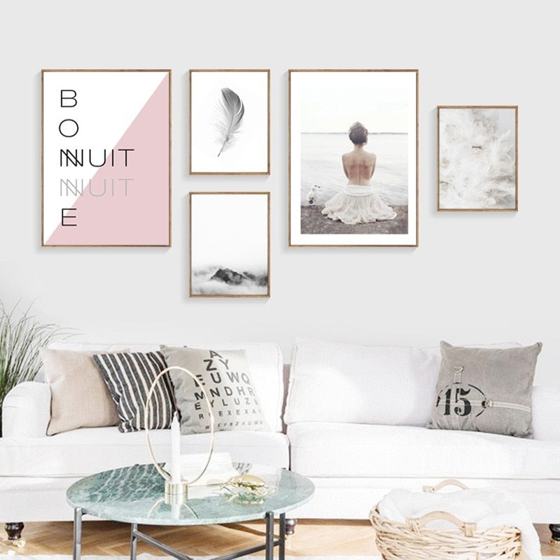Nordic Refresh Feather Letters - Canvas Wall Art Painting | Bowlift
