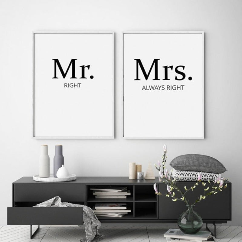 Mr Right Mrs Always Right Couples - Canvas Wall Art Painting | Bowlift