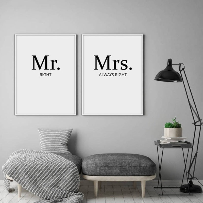 Mr Right Mrs Always Right Couples - Canvas Wall Art Painting | Bowlift