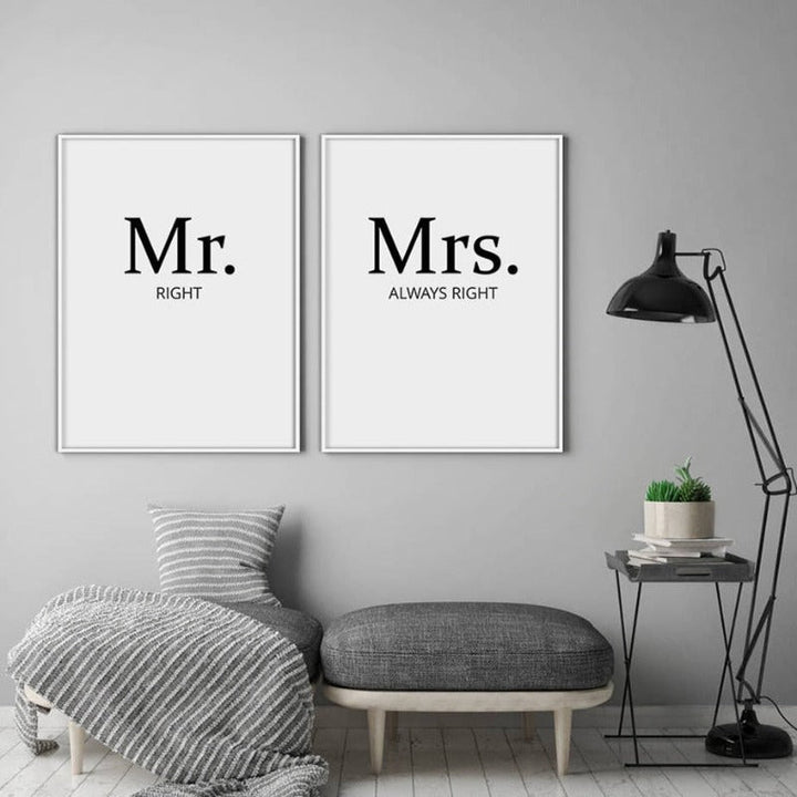 Mr Right Mrs Always Right Couples - Canvas Wall Art Painting | Bowlift