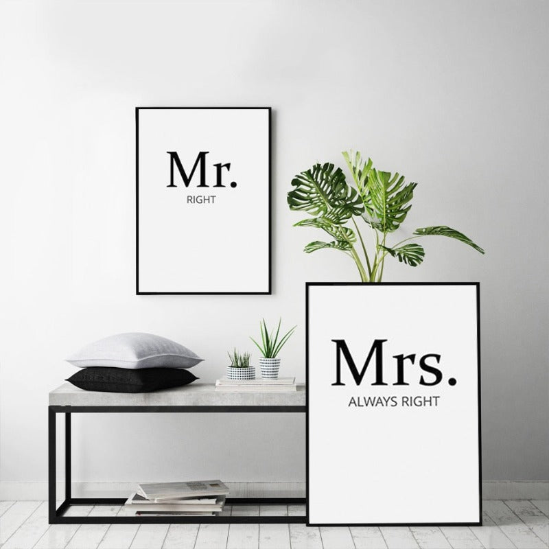 Mr Right Mrs Always Right Couples - Canvas Wall Art Painting | Bowlift