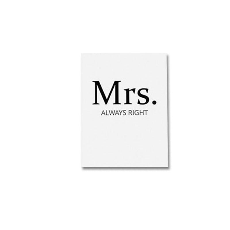 Mr Right Mrs Always Right Couples - Canvas Wall Art Painting | Bowlift