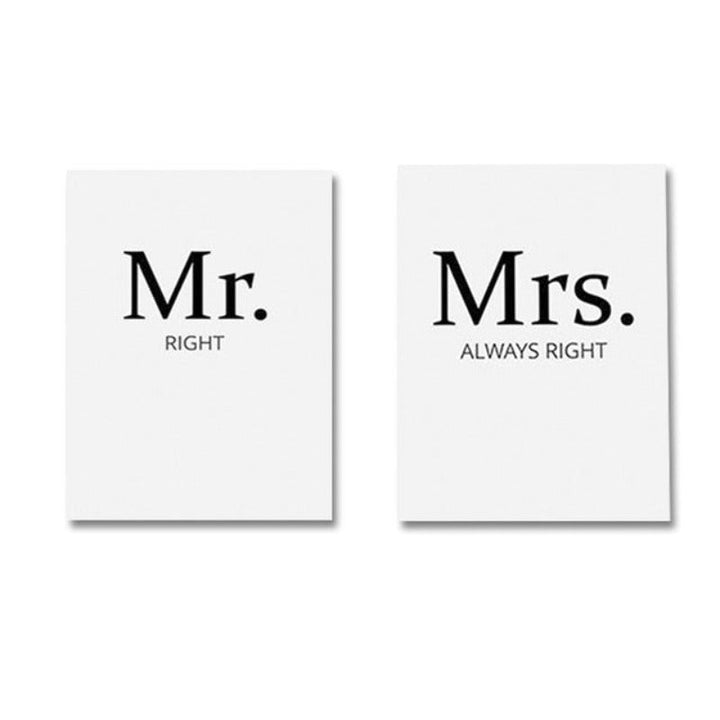 Mr Right Mrs Always Right Couples - Canvas Wall Art Painting | Bowlift