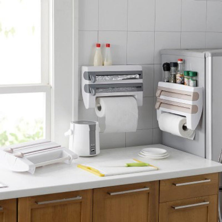 BowLift | 3-in-1 Triple Paper­ Dispenser Kitchen Roll Holder Mount For Cling Film Kitchen Towel Wrap Aluminium Foil Dispenser Wall Mounted