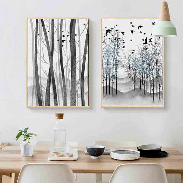 Abstract Woodland Nordic Wall Art Prints - Canvas Wall Art Painting | Bowlift