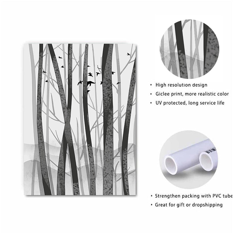Abstract Woodland Nordic Wall Art Prints - Canvas Wall Art Painting | Bowlift