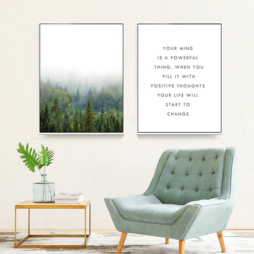 Pine Forest Landscape Inspiring Quote - Canvas Wall Art Painting | Bowlift