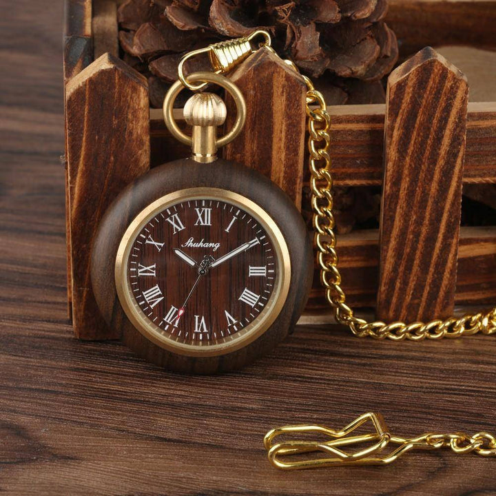 BowLift | Mens Bamboo Case Pocket Watch - Wooden Dial Simple and Fashionable