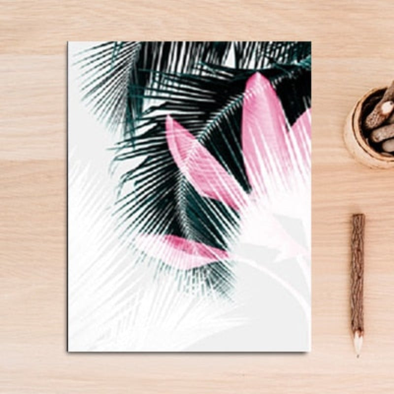 Modern Tropical Leaves Dark Green Nordic - Canvas Wall Art Painting | Bowlift