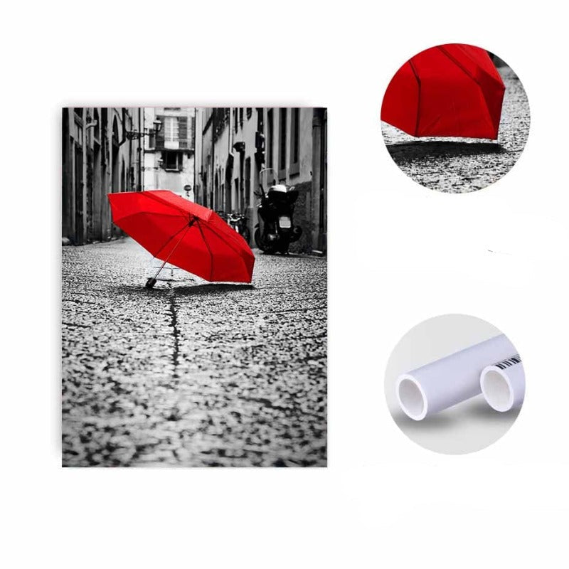 Vintage Eiffel Tower Red Umbrella - Canvas Wall Art Painting | Bowlift
