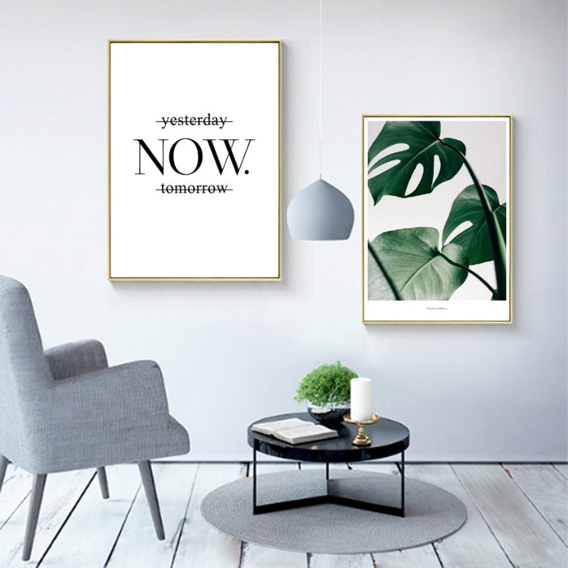 Green Leaves Plants Now Inspiring Quote - Canvas Wall Art Painting | Bowlift