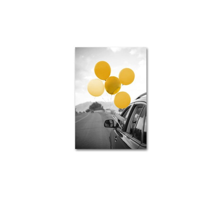 Modern Travel Poster Yellow Air Balloon - Canvas Wall Art Painting | Bowlift