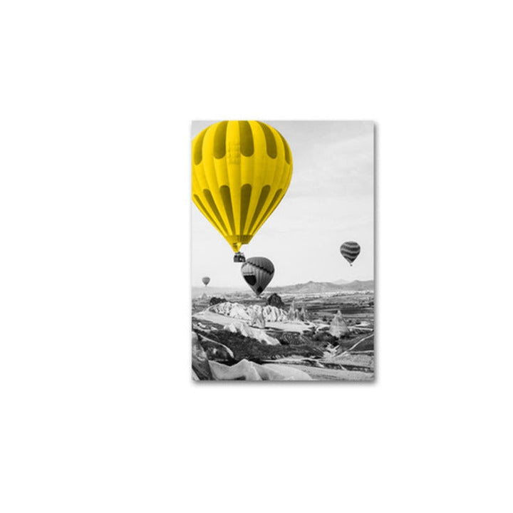 Modern Travel Poster Yellow Air Balloon - Canvas Wall Art Painting | Bowlift
