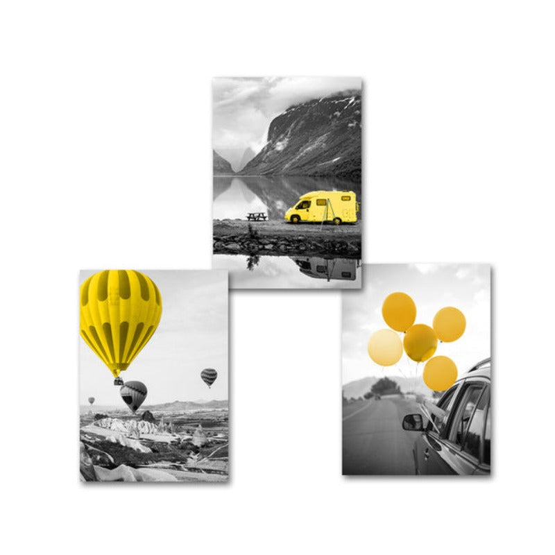 Modern Travel Poster Yellow Air Balloon - Canvas Wall Art Painting | Bowlift