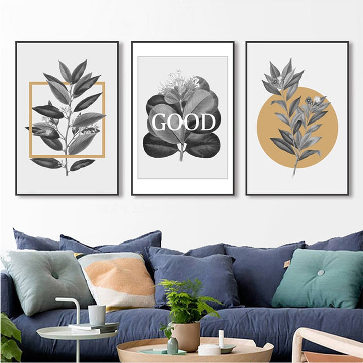 Grey Flowers Geometric Nordic Prints Posters - Canvas Wall Art Painting | Bowlift