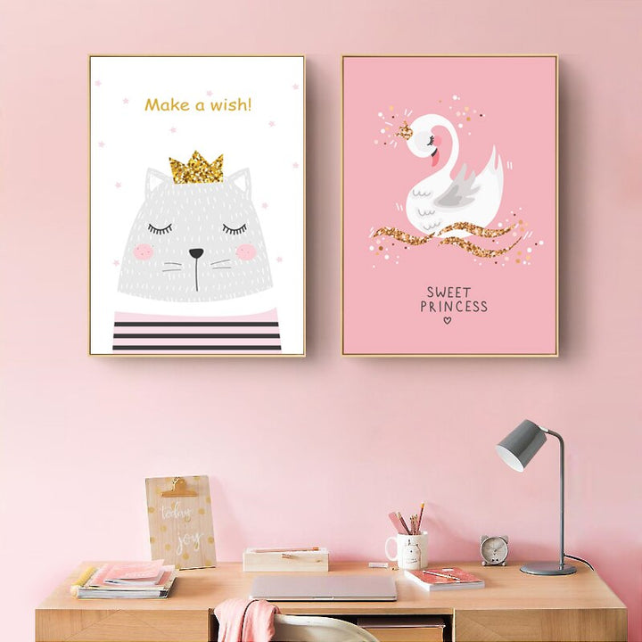 Modern Pink Princess Unicorn Posters - Canvas Wall Art Painting | Bowlift