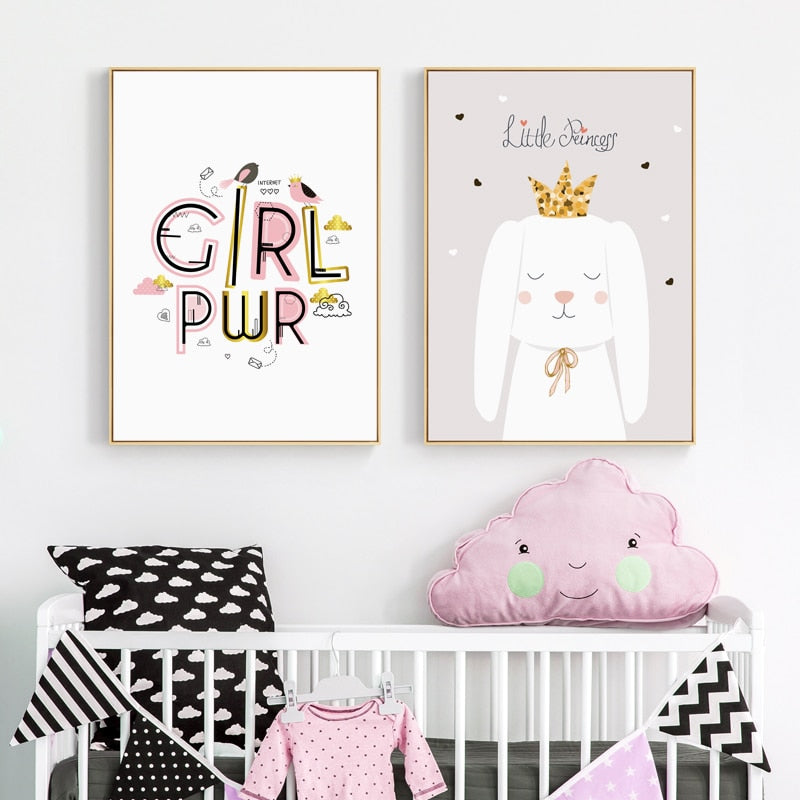 Modern Pink Princess Unicorn Posters - Canvas Wall Art Painting | Bowlift