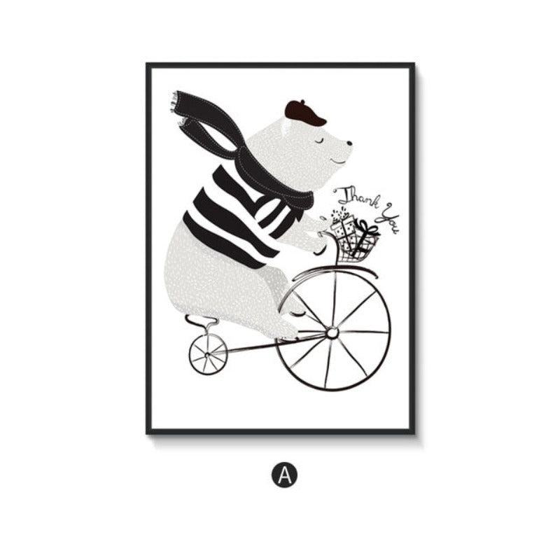 Playing Bear On Bike - Canvas Wall Art Painting | Bowlift