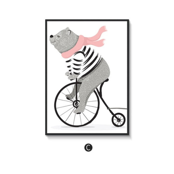 Playing Bear On Bike - Canvas Wall Art Painting | Bowlift