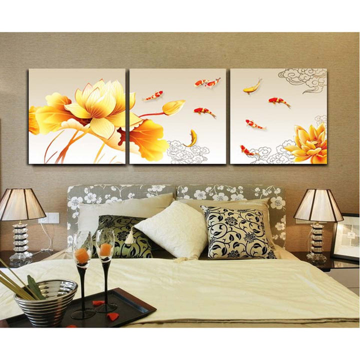 Golden Flower Koi Fish - Canvas Wall Art Painting | Bowlift