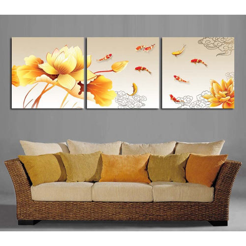 Golden Flower Koi Fish - Canvas Wall Art Painting | Bowlift