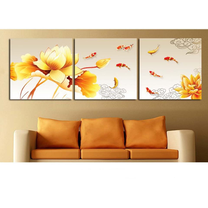 Golden Flower Koi Fish - Canvas Wall Art Painting | Bowlift