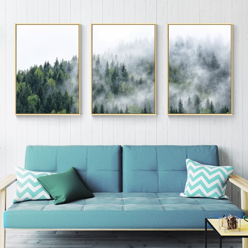 Nature Fog Forest Landscape Nordic  - Canvas Wall Art Painting | Bowlift