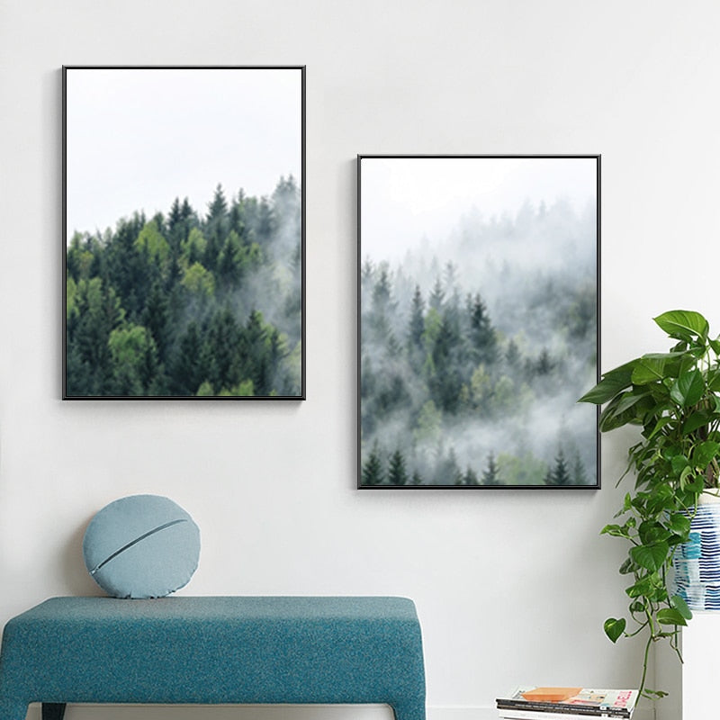 Nature Fog Forest Landscape Nordic  - Canvas Wall Art Painting | Bowlift