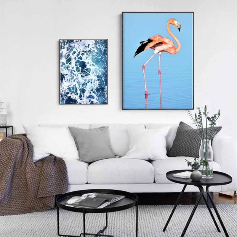 Flamingo In Seascape - Canvas Wall Art Painting | Bowlift