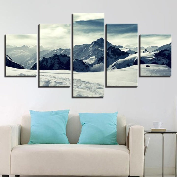Snow Capped Mountains - 5 Piece Canvas Wall Art Painting | Nature Inspired Wall Art | Bowlift