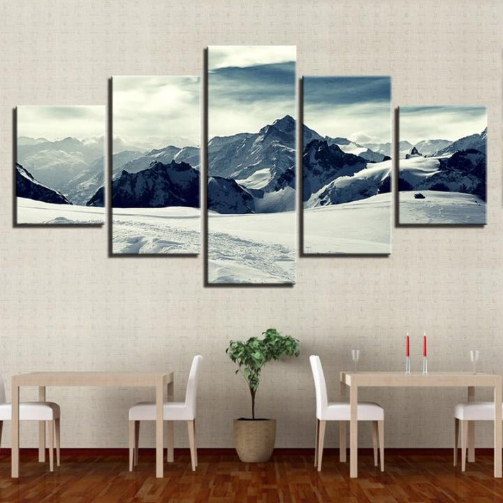 Snow Capped Mountains - 5 Piece Canvas Wall Art Painting | Nature Inspired Wall Art | Bowlift
