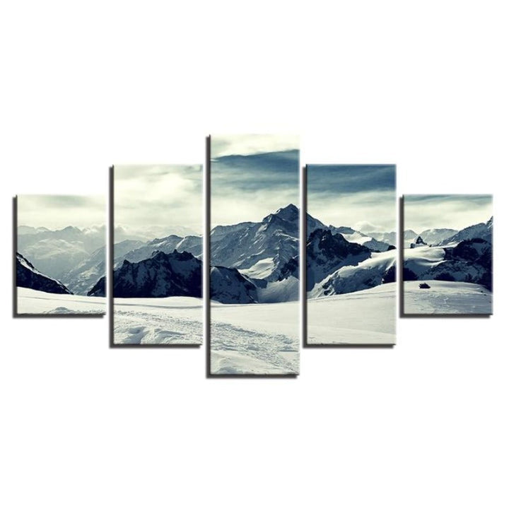 Snow Capped Mountains - 5 Piece Canvas Wall Art Painting | Nature Inspired Wall Art | Bowlift