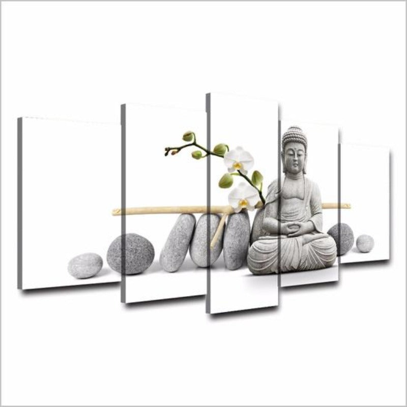 Zen Buddha with Orchids - Canvas Wall Art Painting | Bowlift